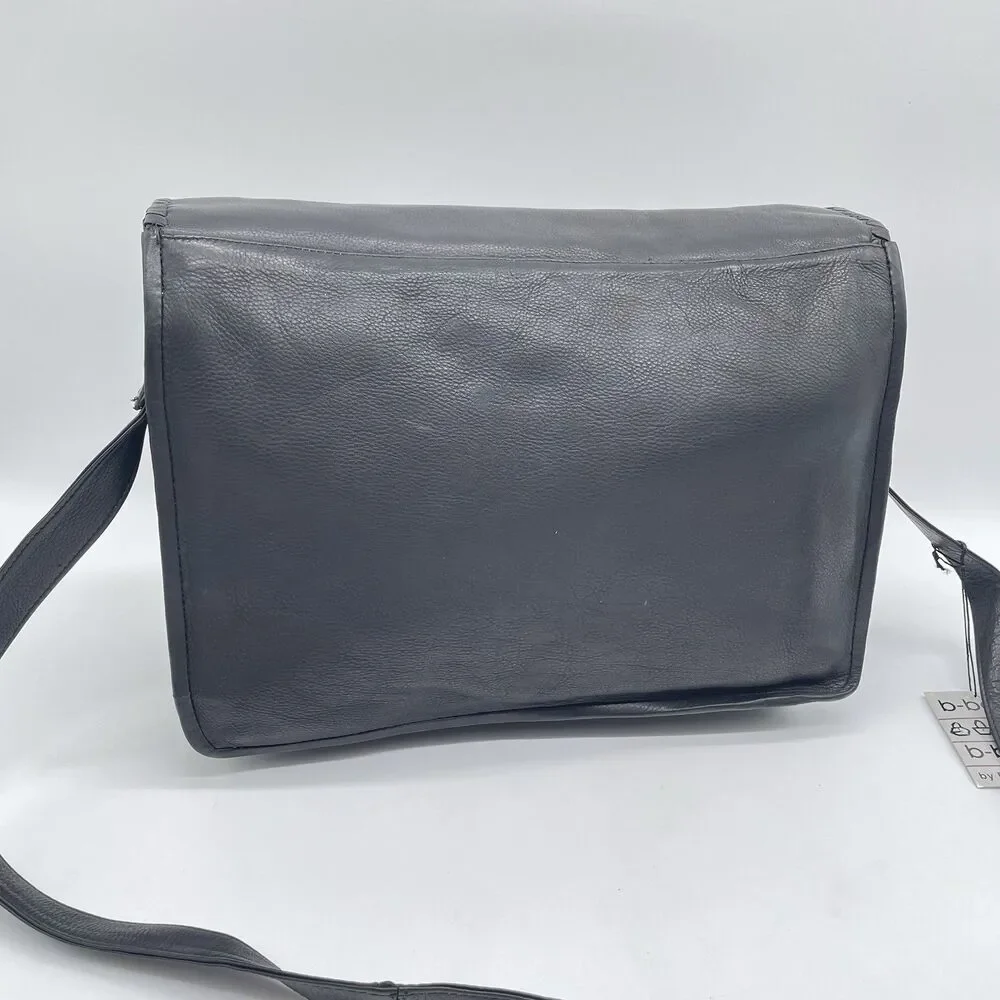 B-Bags Barganza Leather Messenger Bag Black Briefcase 8737W NWT 13x9.5x5
